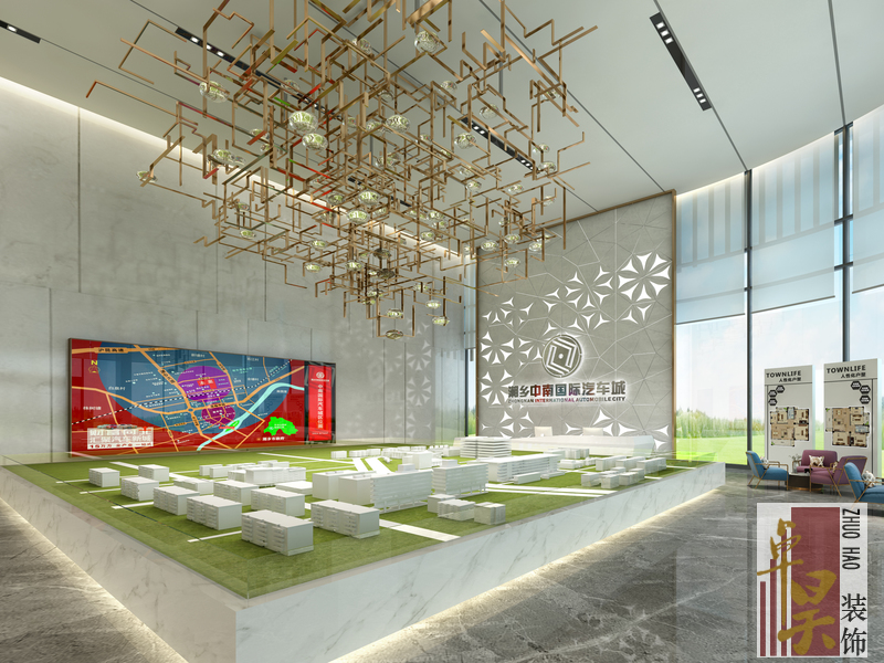 长沙企业展厅装修公司国际汽车城|展厅装修设计案例效果图